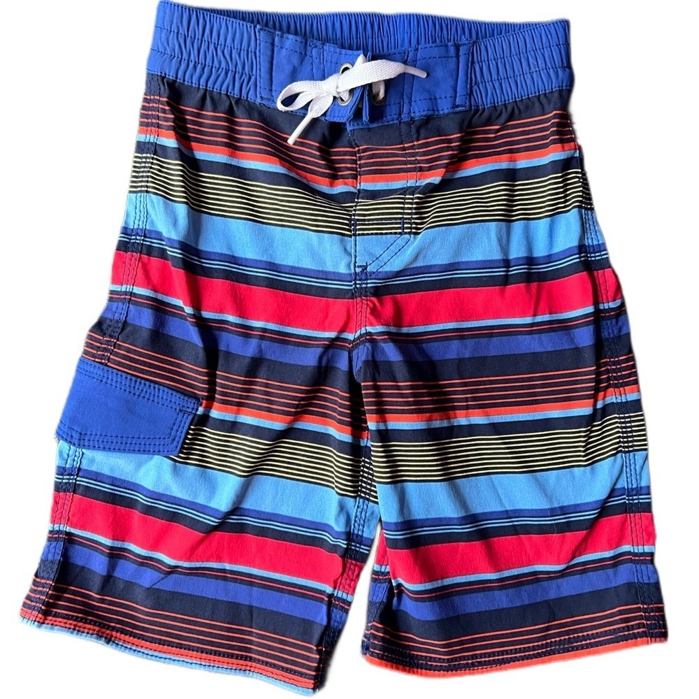 HANNA Andersson • Boys Blue & Multicolored Striped Swim Trunks 🩳